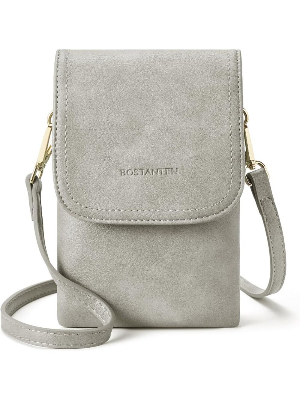 BOSTANTEN Women's Bag Grey Vegan Leather Crossbody Cell Phone Bag Wallet Purses